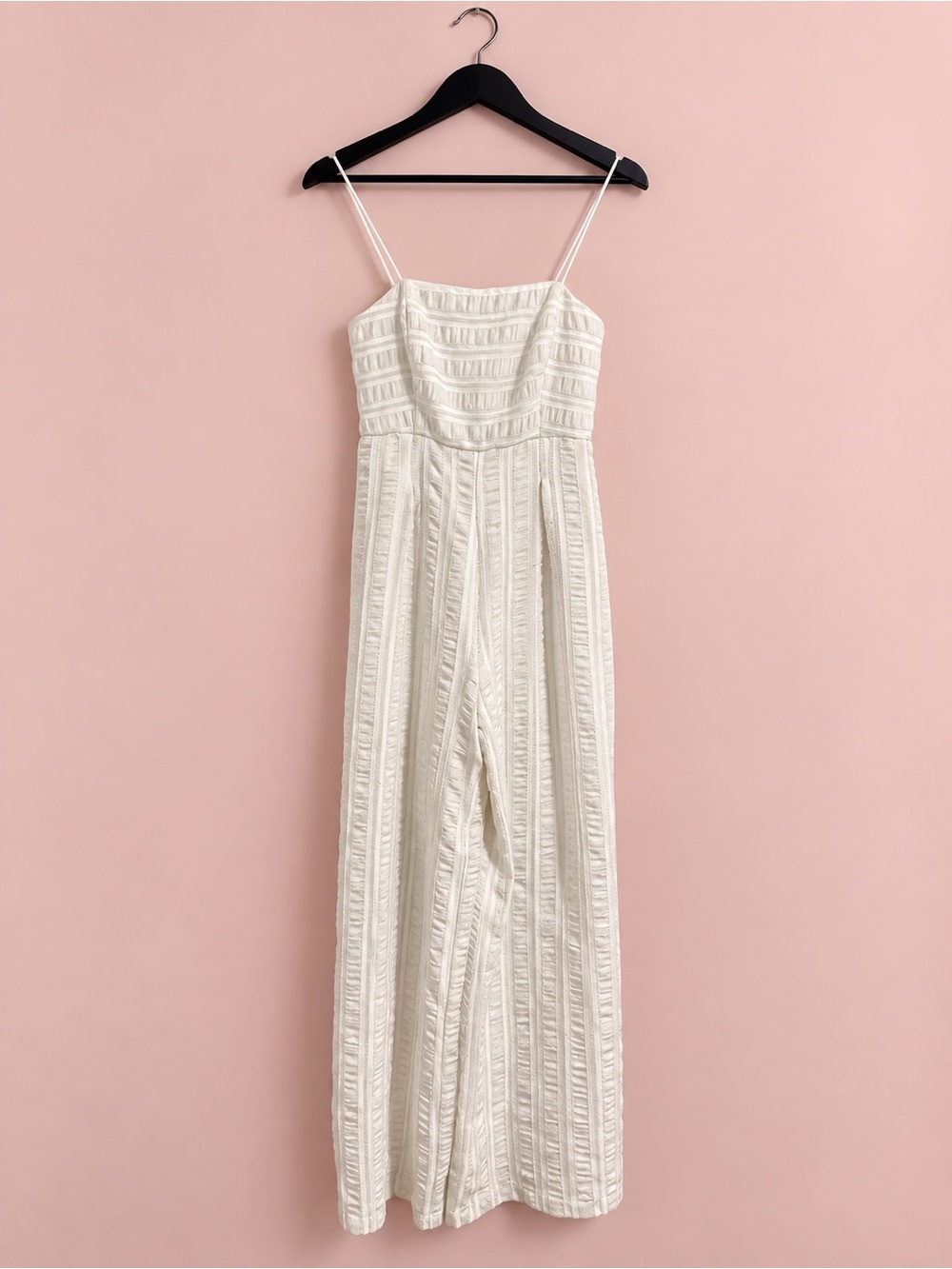 Endless Rose Cream Textured Strappy Wide-Leg Jumpsuit